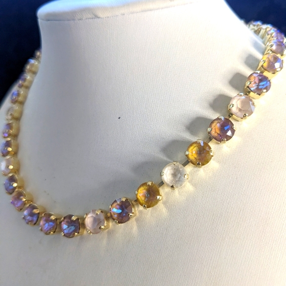 Creamy & Coffee Latte Austrian Crystals in Pastel Tennis Necklace in Gold Plated - Picture 3 of 8